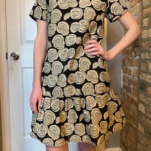 Drop-waist rose print shift dress